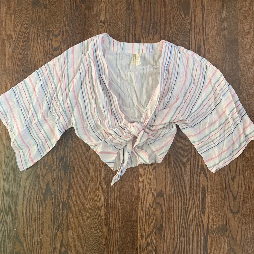Striped Tie Front Top